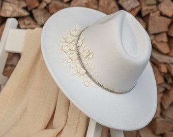 Fedora Hut für Festival und Hochzeit, Brauthut im Boho-Stil