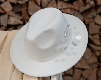 Fedora Hut für Festival und Hochzeit, Brauthut im Boho-Stil