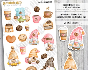 Coffee Gnomies // Gnome Stickers, Gnomies, Gnomes, Coffee, Cake, Cookies | Sticker Sheet