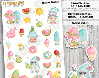 Summer Gnomies // Gnome Stickers, Gnomies, Gnomes, Summer, Beach | Sticker Sheet