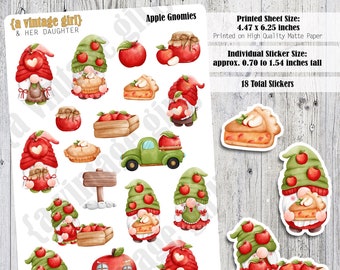 Apple Gnomies // Gnome Stickers, Gnomies, Gnome, Apple, Fruit | Sticker Sheet