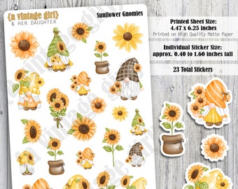 Sunflower Gnomies // Gnome Stickers, Gnomies, Gnome, Flowers, Sunflowers | Sticker Sheet
