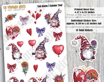 You Know I Gnome You // Gnomes, Gnome Stickers, Gnomie, Valentine Gnomes, Planner Stickers, Stickers For Cards, Stickers