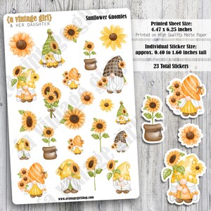 Sunflower Gnomies // Gnome Stickers, Gnomies, Gnome, Flowers, Sunflowers | Sticker Sheet