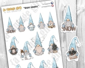 Winter Gnomes // Gnome Stickers, Gnomes, Winter Gnomes, Winter Stickers, Cute Stickers | Sticker Sheet