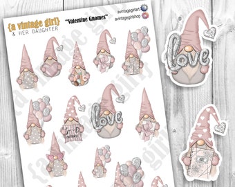 Valentine Gnomes // Gnome Stickers, Gnomes, Cute Gnomes, Valentine Stickers | Sticker Sheet