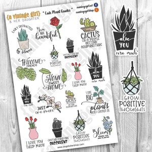 Cute Plant Quotes // Planner Stickers, Buju Stickers, Plant Stickers, Plant, Plant Quotes | Sticker Sheet
