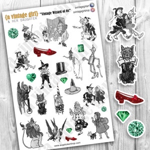 Vintage Wizard of Oz // Vintage Stickers, Wizard of Oz, Wizard of Oz Stickers, Hand drawn Stickers, Vintage | Sticker Sheet