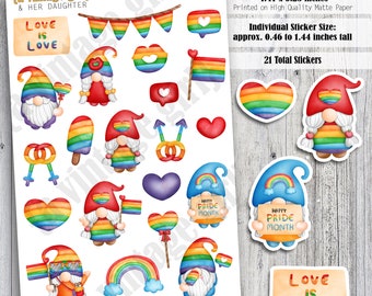 Pride Gnomies | Pride, LGBTQ, Love is love, Gnomes, Gnome Stickers, Gnome, Planner Stickers | Sticker Sheet