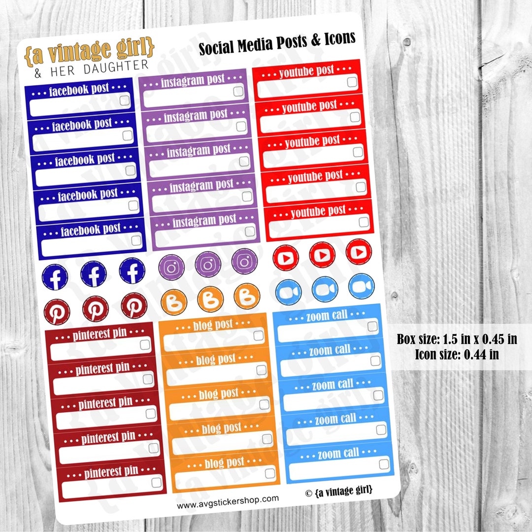 Facebook Post Stickers Social Media Posts & Icons // Facebook, Instagram, Youtube, Zoom, Blog ...