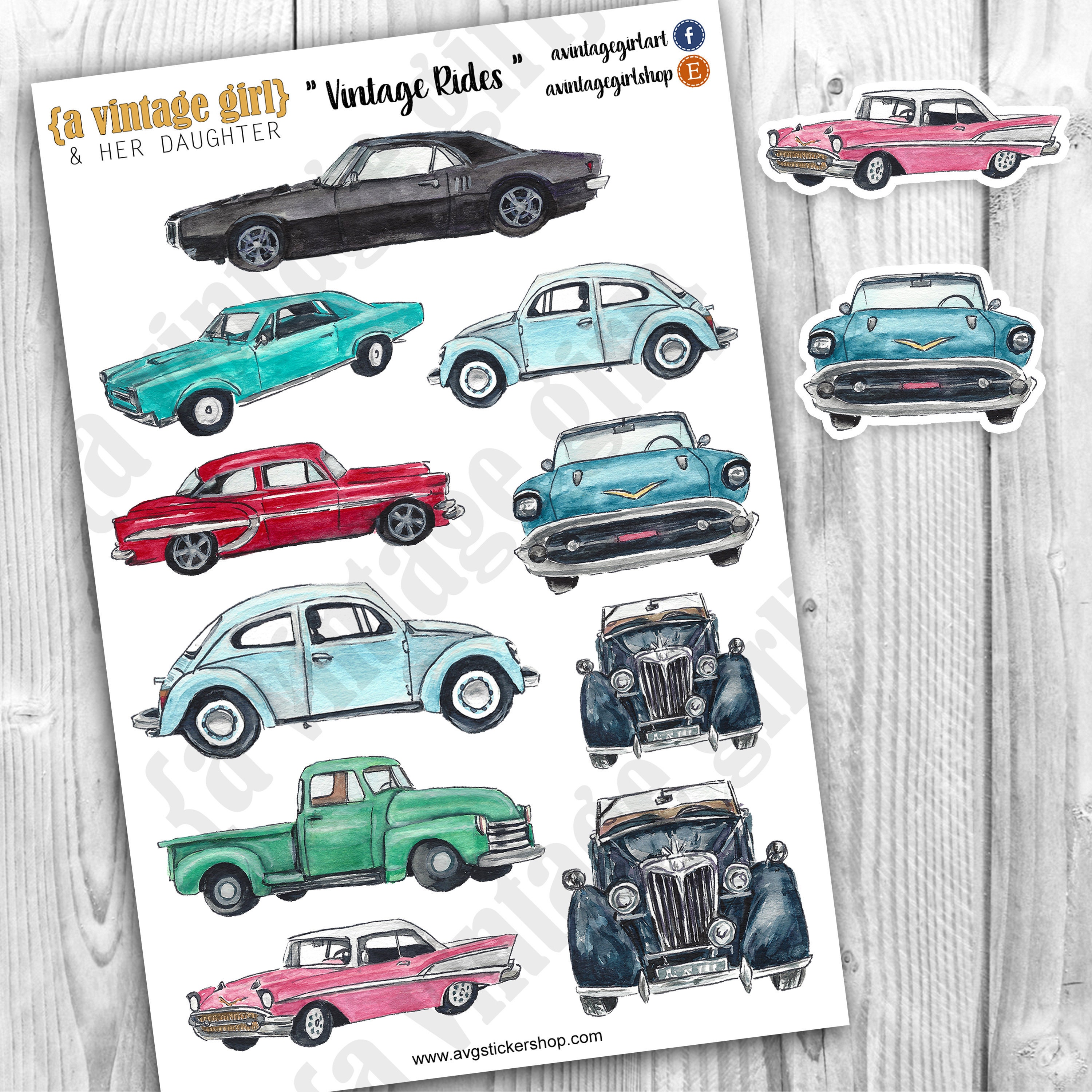 Vintage Rides Vintage Cars Car Stickers Cars Planner Stickers Sticker Sheet Etsy
