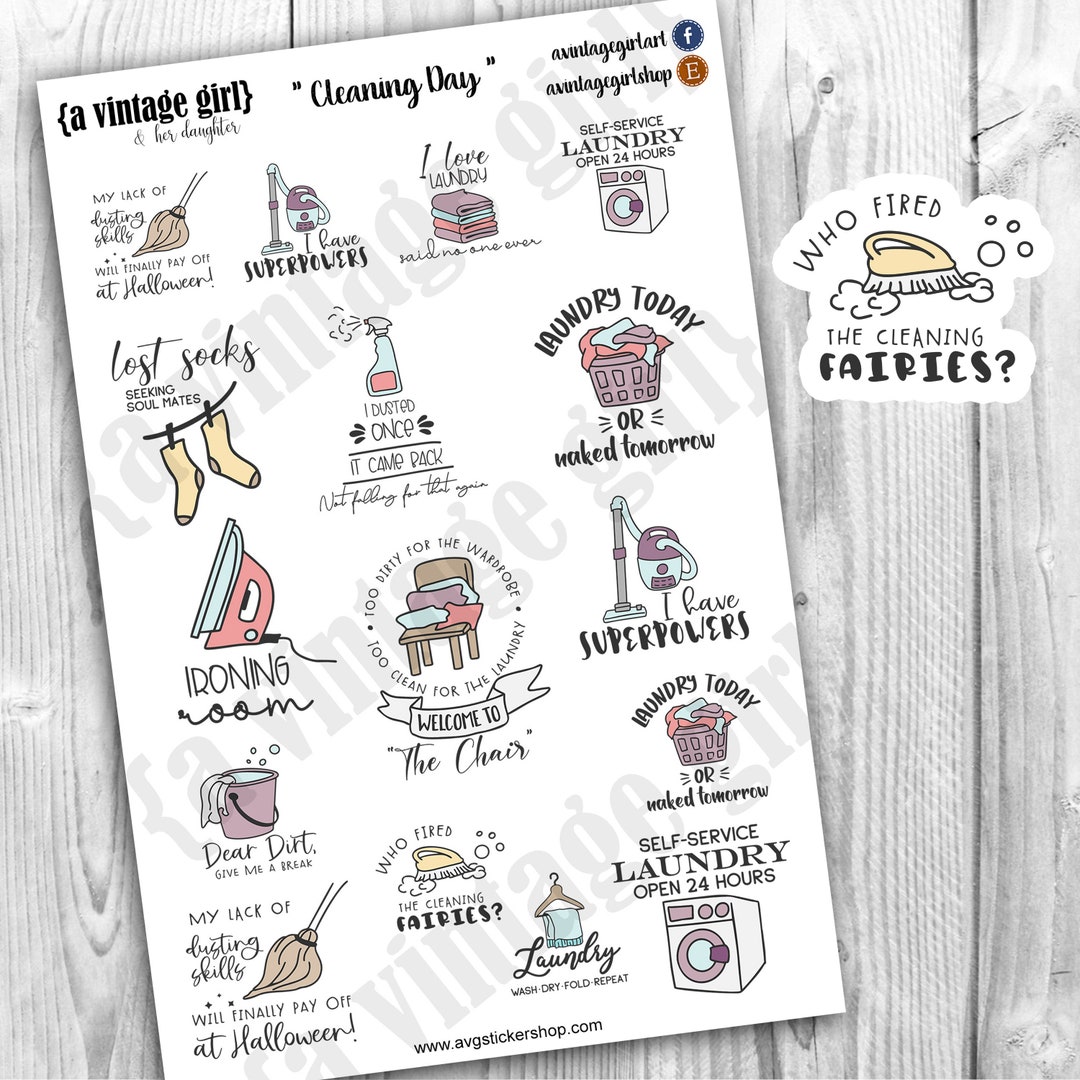 Cleaning Day // Cleaning Stickers, Planner Stickers, Cleaning Quotes - Etsy