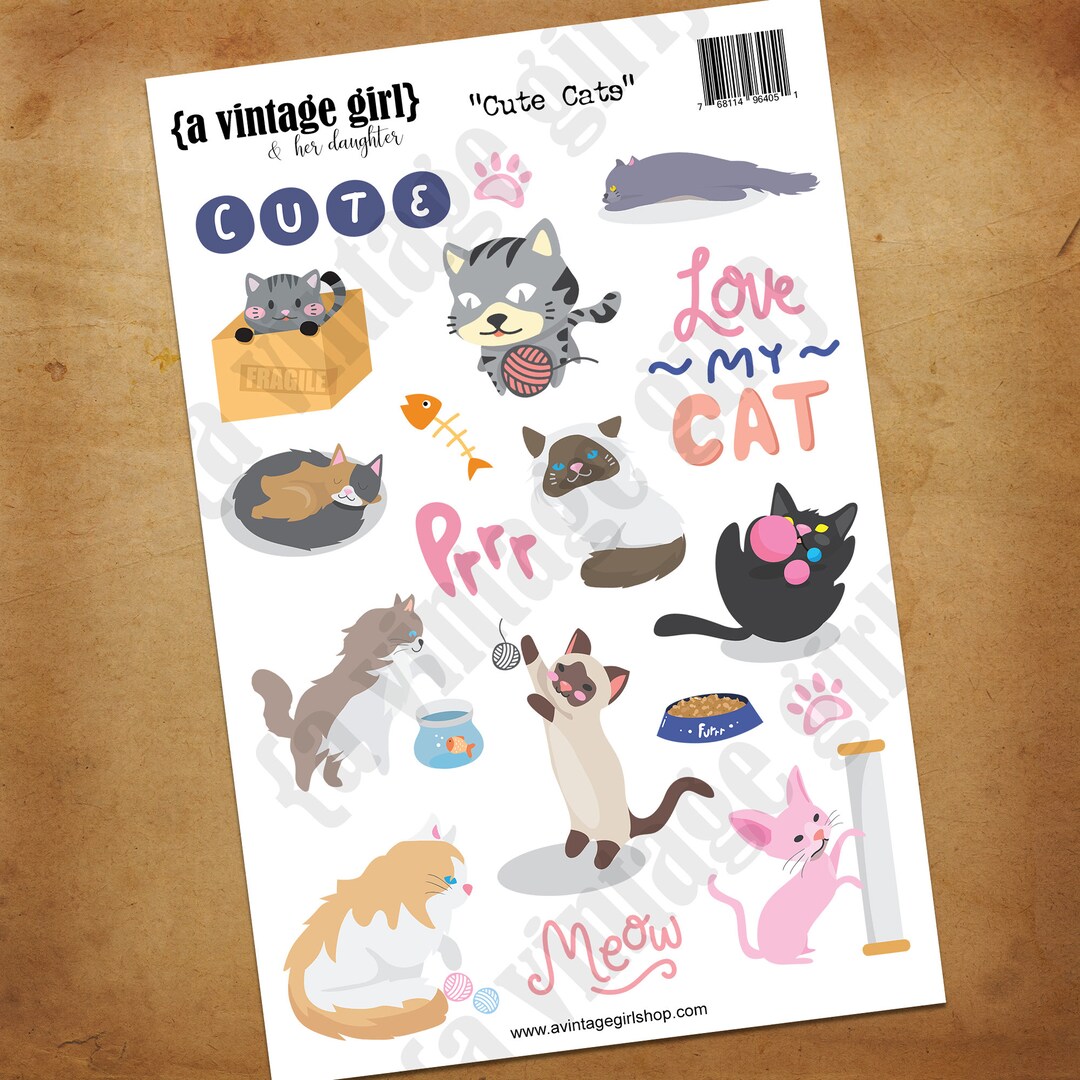 Cute Cats | Sticker Sheet, Planner Stickers - Etsy