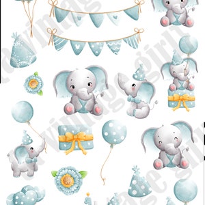 Birthday Elephant-Blue // Birthday Stickers, Birthday, Elephant, Kiss Cut Stickers, Planner, Deco Stickers, Blue Sticker Sheet image 2