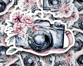 Floral Vintage Camera-Die Cut Sticker | Water-Resistant & Laminated | Die Cut, Stickers, Water Bottle, Laptop |