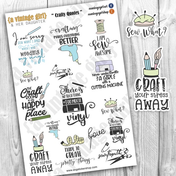 Crafty Quotes // Craft Stickers,Stickers, Sewing Stickers, Quote Stickers,  Cute Stickers | Sticker Sheet