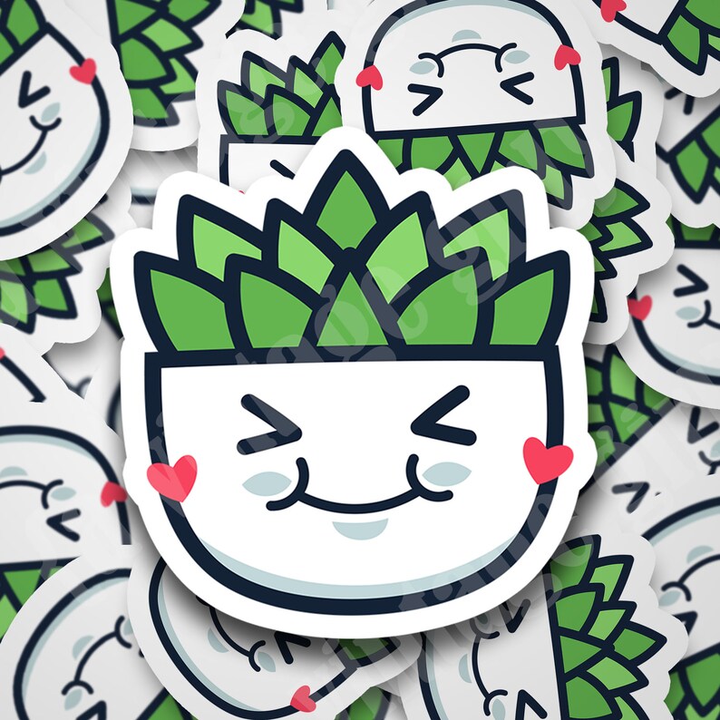 Happy Succulent Die Cut Sticker Water-Resistant & Laminated Die Cut, Die Cut Stickers, Water Bottle, Laptop, Phone Sticker image 1