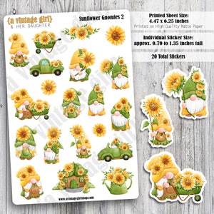 Sunflower Gnomies 2 // Gnome Stickers, Gnomies, Gnome, Flowers, Sunflowers | Sticker Sheet