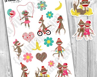 Sock Monkeys //  Monkey Stickers, Sock Monkey Stickers | Sticker Sheet