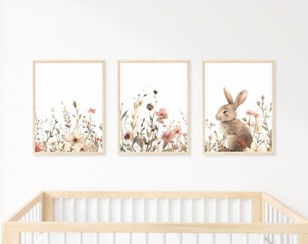 Set of 3 Wildflower Wall Art Prints, Nursery Decor, Baby Room Art, Digital Download, Baby Boy Nursery Art, Girl Nursery, Kids Room Decor