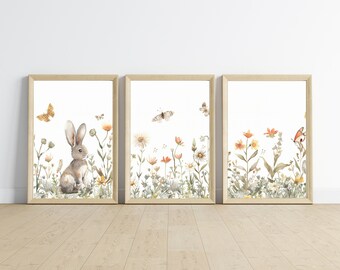 Set of 3 Wildflower Wall Art Prints, Nursery Decor, Baby Room Art, Digital Download, Baby Boy Nursery Art, Girl Nursery, Kids Room Decor