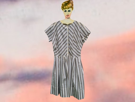Vintage 1950s/1960s Cotton Striped Dress - image 1