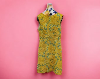 Vintage 1960's Yellow and Blue Paisley Dress