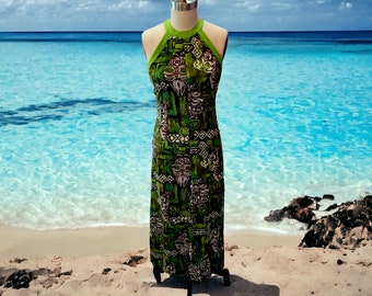 Vintage 1990's Long Hawaiian Tiki Beach Dress