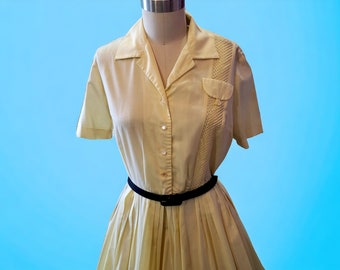 Vintage 1950's Pale Yellow Shirtwaist Dress