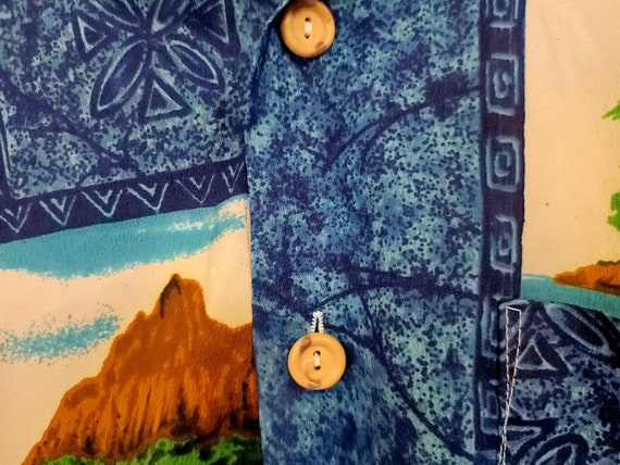 1960's Vintage Tiki Hawaiian Blue Shirt - image 3