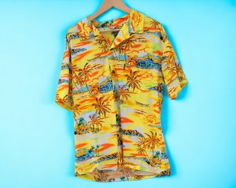 Vintage Palmwave Yellow Hawaiian Shirt