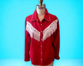 Vintage Red Fringe Western Pearl Snap Shirt