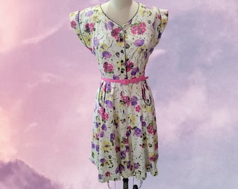 1940's Flutter Sleeve Floral Cotton Dress