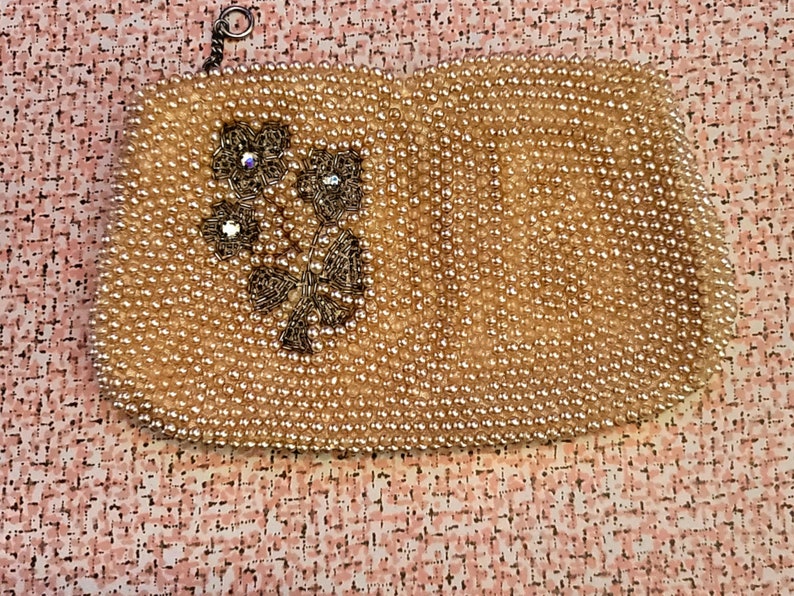 1950's Vintage Beaded Faux Pearl and Rhinestone Clutch Purse by Sarne of California image 1
