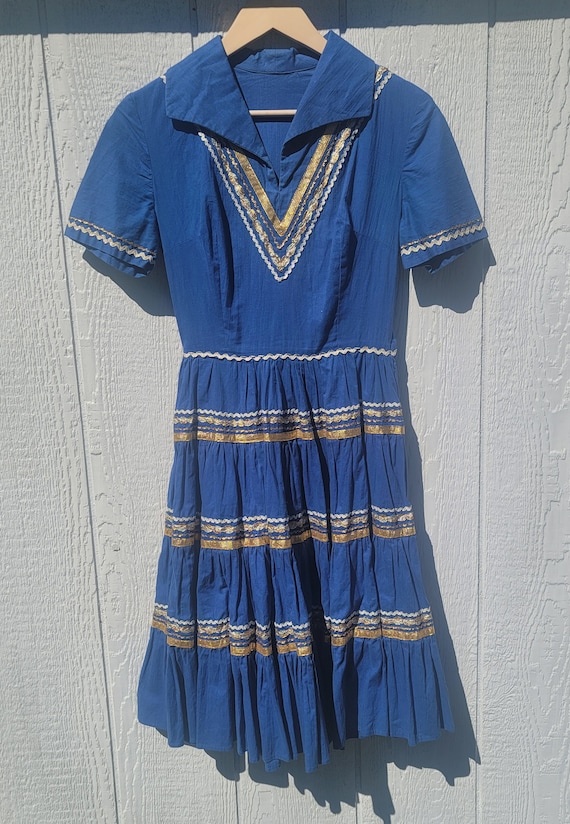 1950s Blue Patio Dance Dress Rockabilly Southwest… - image 3