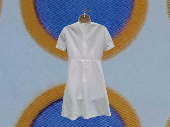 Vintage 1960's White Mod Mini Dress L - image 4