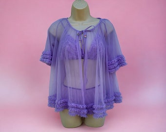 1950's/1960's Sheer Lavender Peinoir Robe Bra/Panties Set