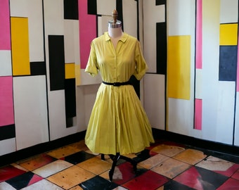 Vintage 1950's Chartreuse Shirtwaist Dress