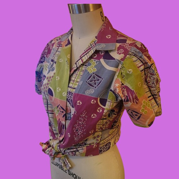 Vintage 1930's 1940's Cotton Printed Puff Sleeve … - image 2