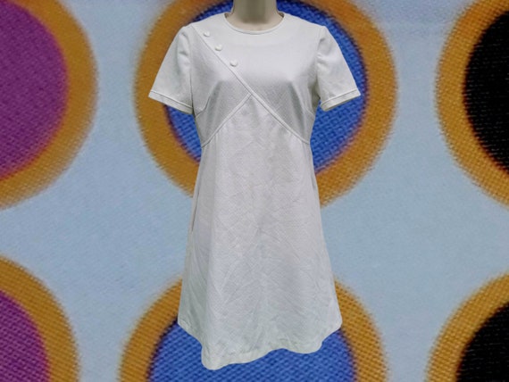 Vintage 1960's White Mod Mini Dress L - image 2