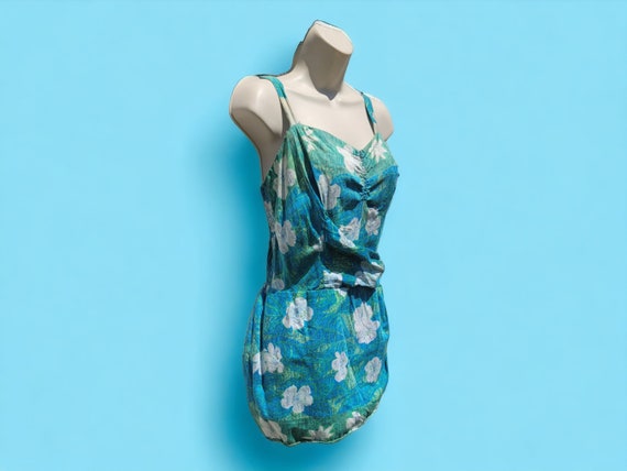 Vintage 1950's Hawaiian Floral Tiki Sarong Jantze… - image 3