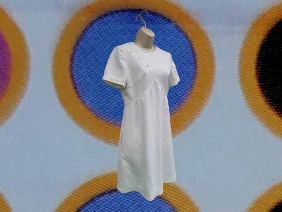 Vintage 1960's White Mod Mini Dress L - image 3