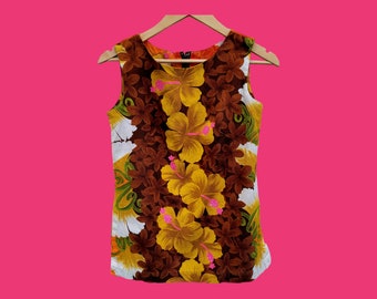 Vintage 1960's Floral Hawaiian Tiki Sheath Blouse Reef