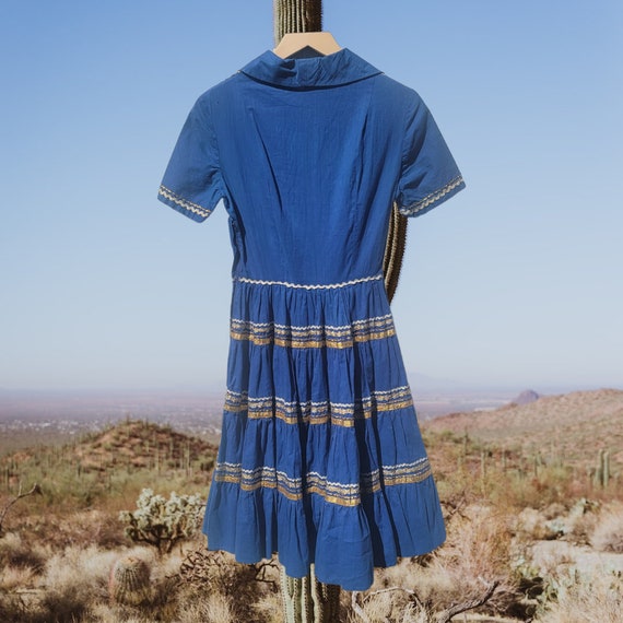 1950s Blue Patio Dance Dress Rockabilly Southwest… - image 2