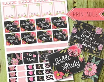 Elegant Chalk Bible Study Printable Stickers for Erin Condren Life Planner/Happy Planner INSTANT DOWNLOAD