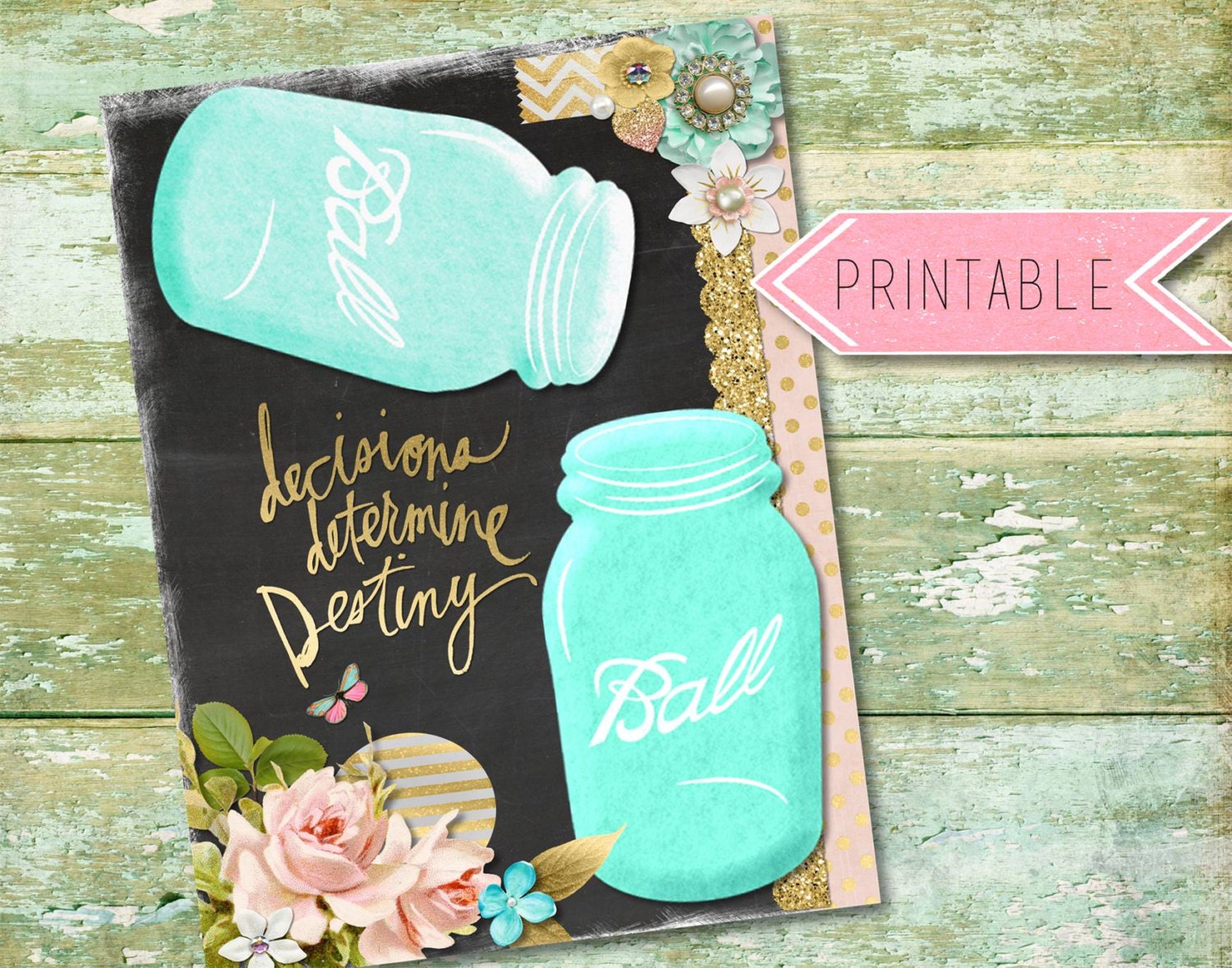 Aqua Pink Mason Jar Weight Loss Tracker Insert for Erin Condren Life ...