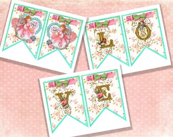 Printable Valentine's Day Banner / Little Girl Love / Shabby Easy DIY Digital File