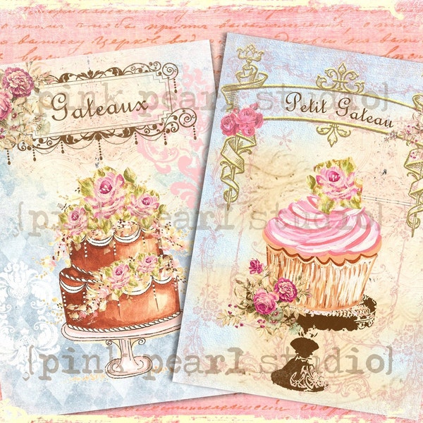 Sweet French (Petit Gateau) Cupcakes and (Gateaux) Cakes Postcards in 5x7" Prints