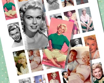 Doris Day Big Band Movie Star Rock Hudson Domino Tile Digital Collage Printable Sheet for Necklaces, Altered Art, Jewelry