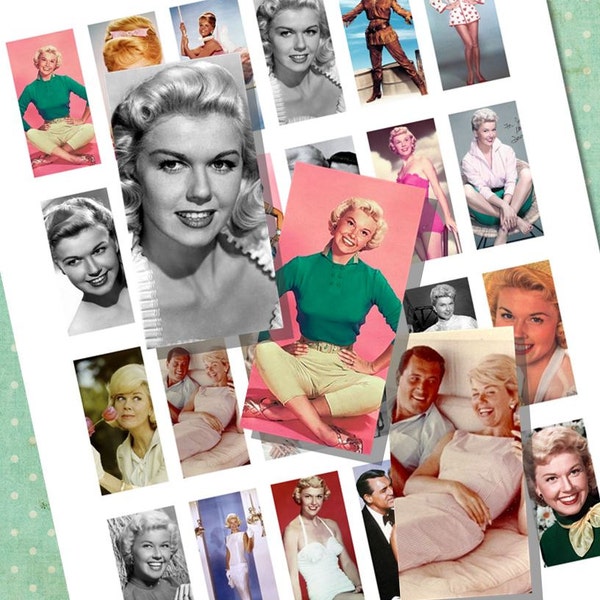 Doris Day Big Band Movie Star Rock Hudson Domino Tile Digital Collage Printable Sheet for Necklaces, Altered Art, Jewelry